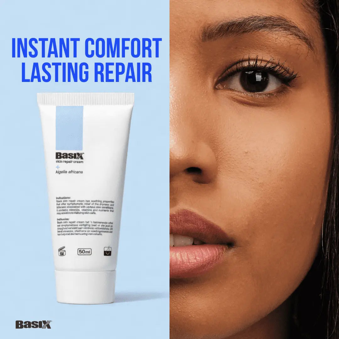 Basix Skin Repair Cream banner reading Instant Comfort Lasting Repair
